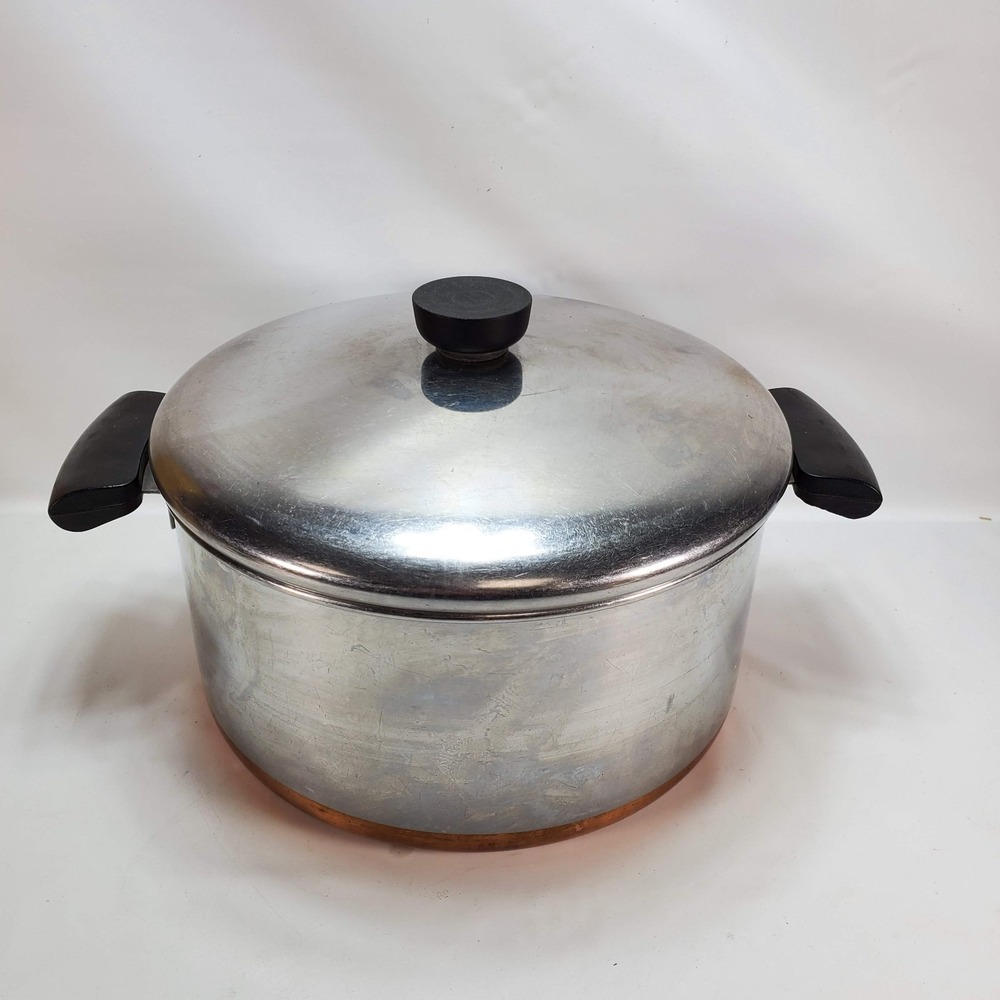 Vintage Revere Ware 1801 Copper‎ Bottom Stainless 4 1/2 Quart Stock Pot Clad Lid